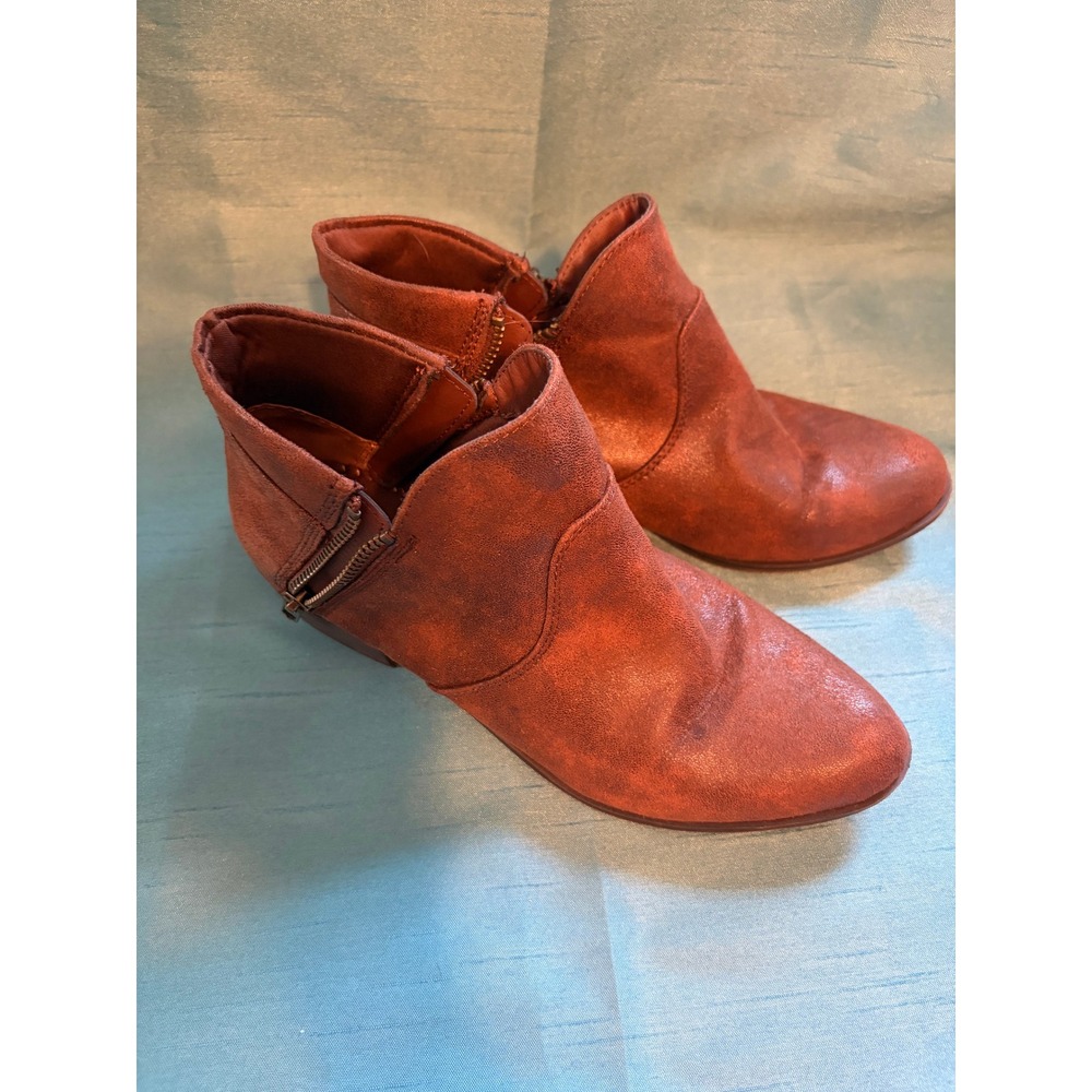 Sun + Stone Ankle Booties Women 7.5 Cognac Metallic Boho Western Side Zip Boots